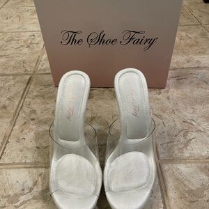 The Shoe Fairy Olympian Mule bikini competition clear heels size 8